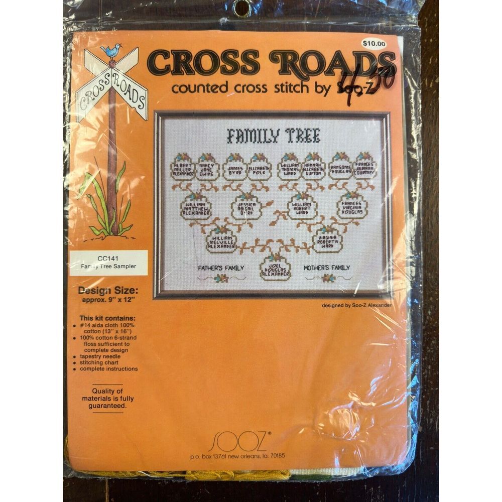 Vintage Cross Roads counted cross stitch by Soo-Z Family Tree Sampler With Floss